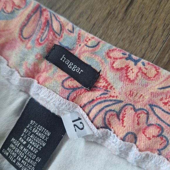 💙 Haggar Pastel Artsy Wide Leg Cotton Pants Size 12 Feminine Floral - Picture 5 of 7